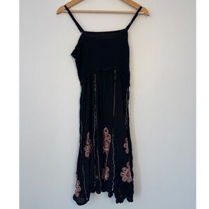Boho India Boutique Smocked Handkerchief Hem Dress Womens One Size Black Orange